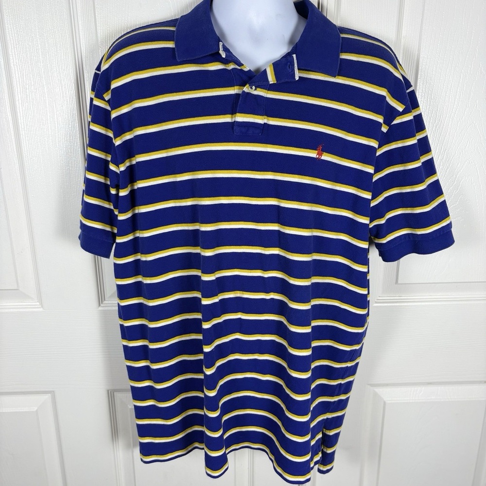 Ralph Lauren Polo Shirt Mens 2XL Purple Yellow Striped LSU Lakers Colors Vintage
